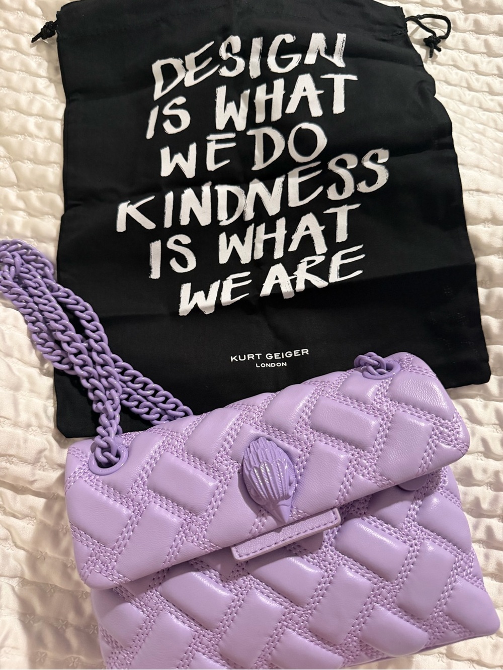 Kurt Geiger Lilac Quilted Shoulder Bag with Shell Clasp